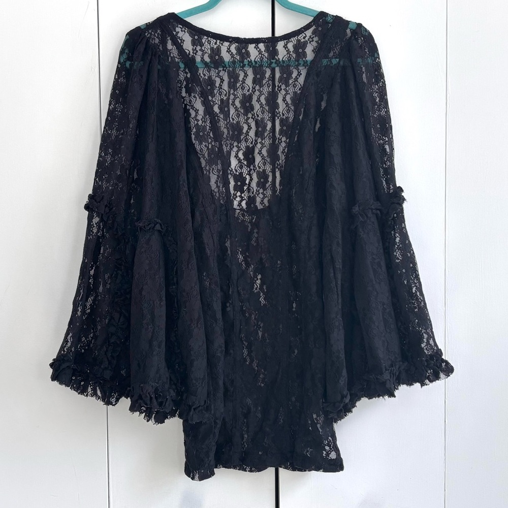Free People Intimately Bali Valentina Bell Sleeve Black Lace Dress Size Small